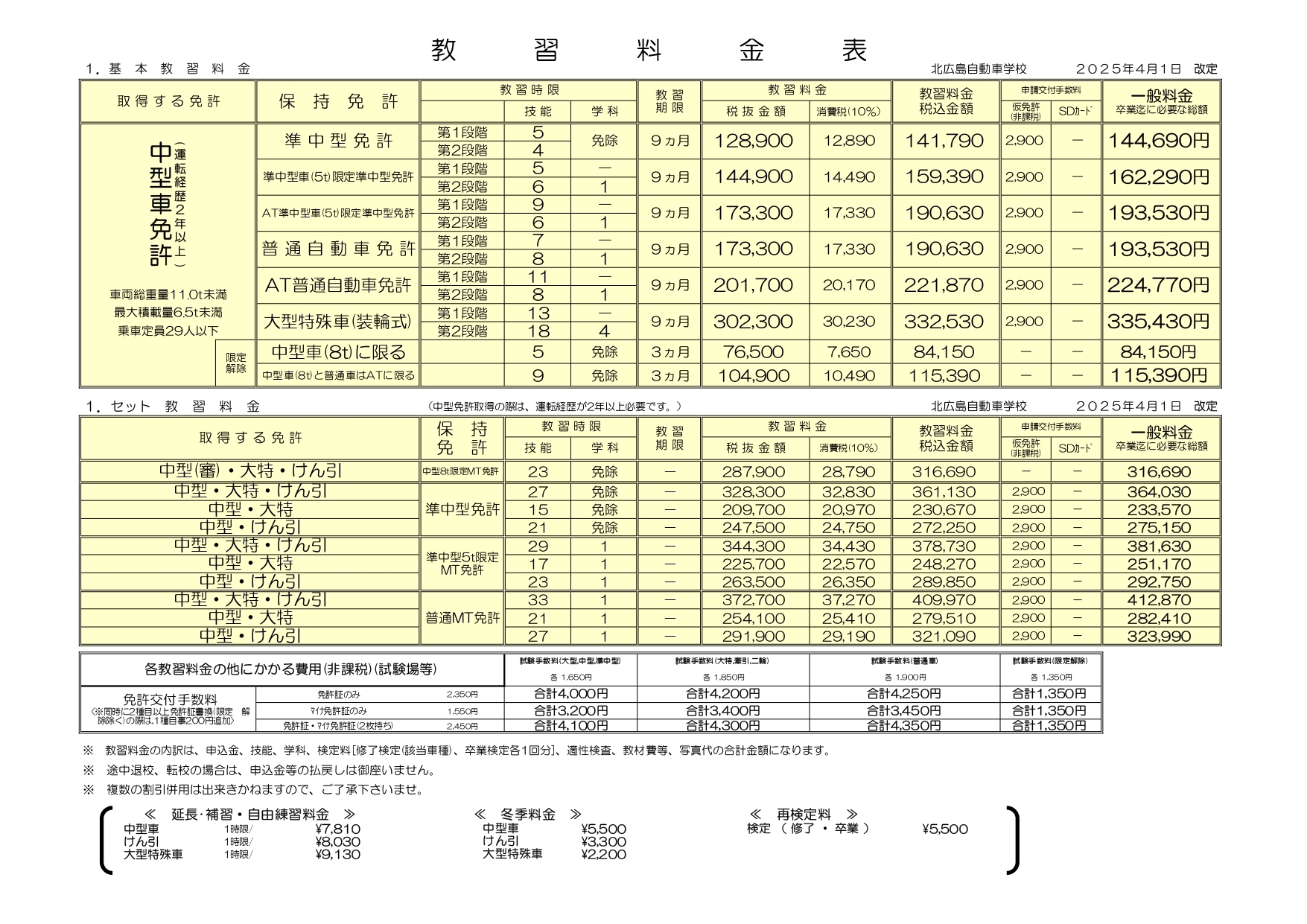 料金表
